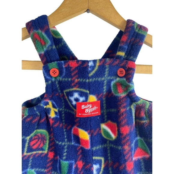 Vtg Oshkosh B'Gosh Baby Fleece Overalls Vestbak 12M Boy Girl USA Sports Print - Picture 5 of 6